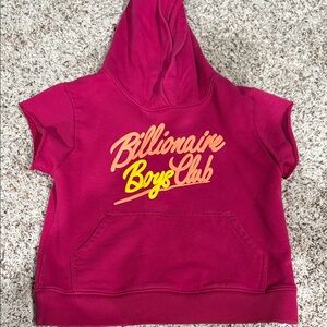 Billionaire Boys Club Short-Sleeve Hooded Sweatshirt in Magenta with Yellow Logo